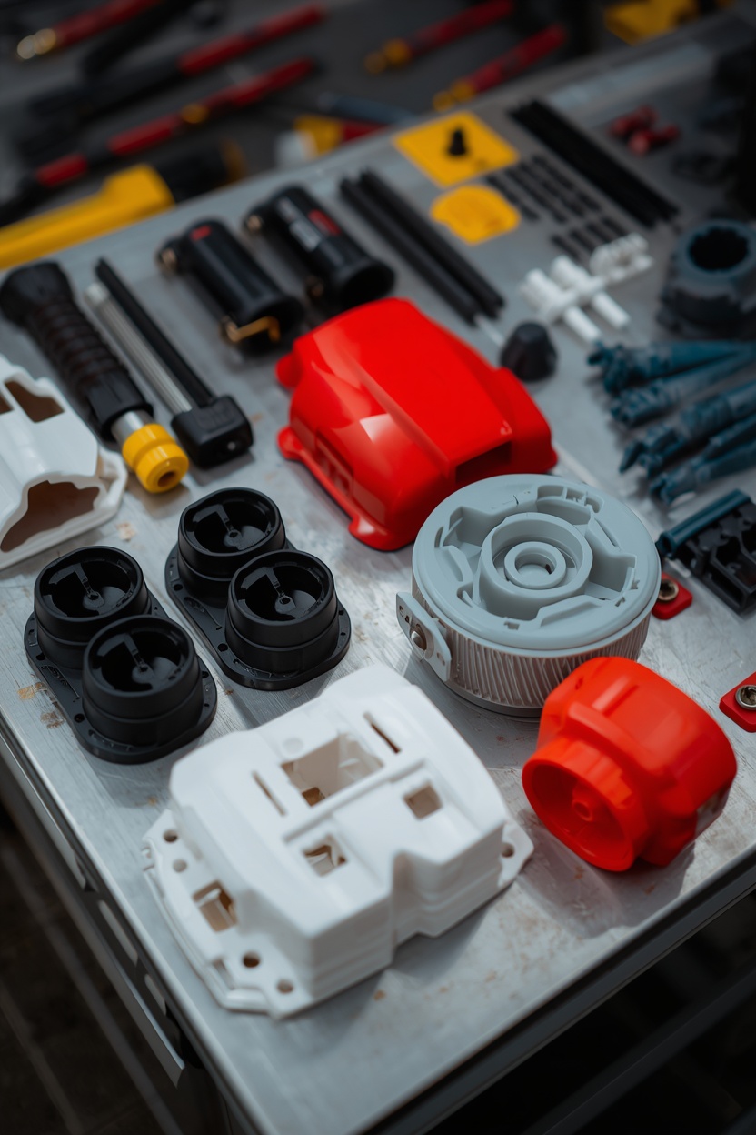 Lucid Origin A Selection Of Plastic Automotive Parts On A Metal Table 0