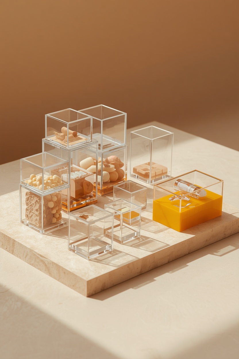 Lucid Origin An Image Of Multiple Plastic Display Holders Of Various Sizes And Shapes Arrange 0